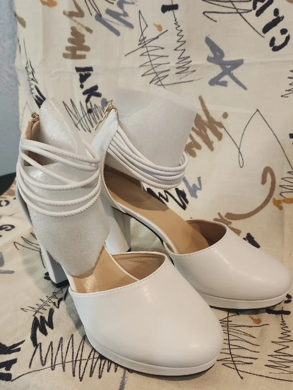 SHEIN White Multi-Strap Block Heel Pumps